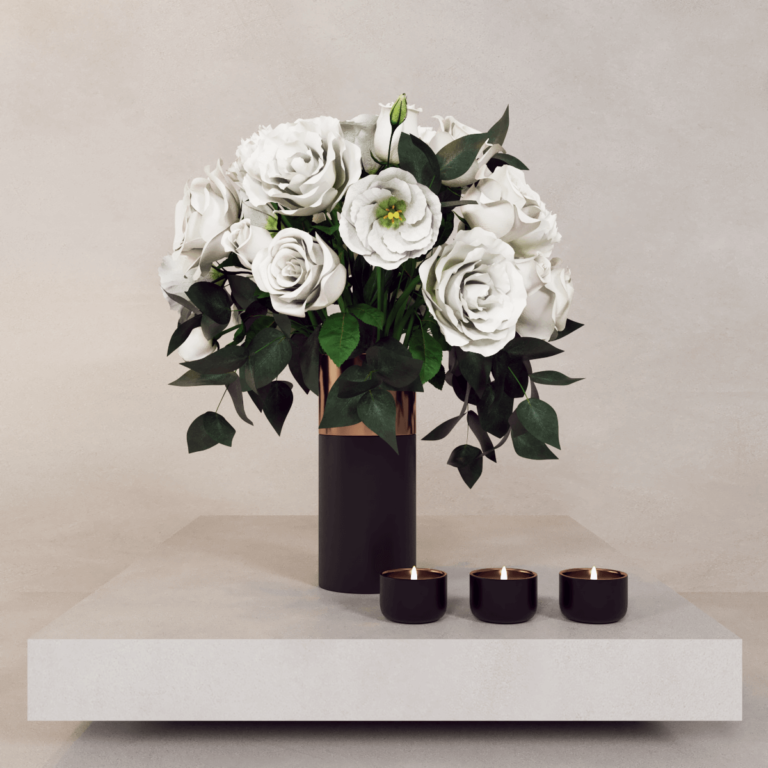 Arranjo Flores Brancas e Velas