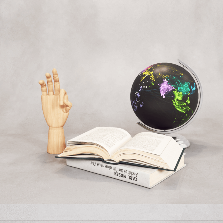 Livro aberto_ globo e escultura