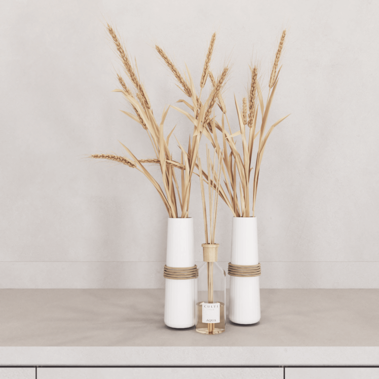 Vasos com trigo seco e aromatizante