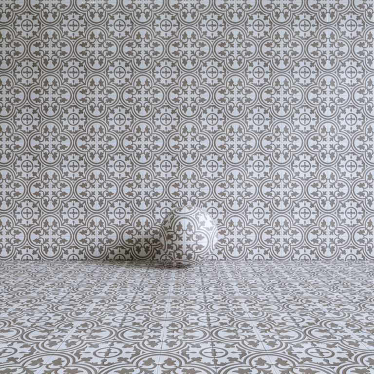 00 C3D - Ladrilho Flor de Lotus Branco e cinza
