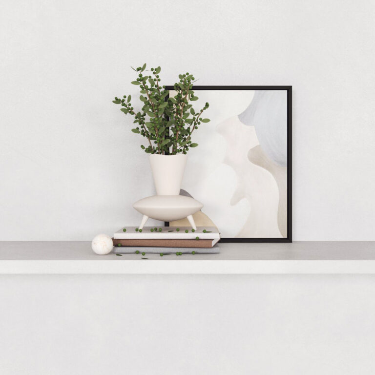 C3D - Livros com quadro e flores